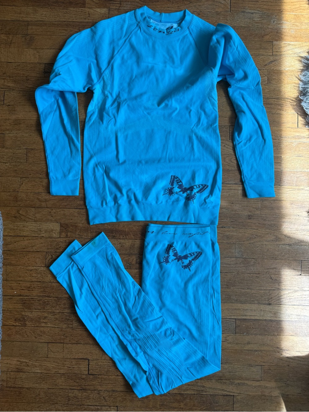 Girls' Blue Butterfly Thermal Pajama Set